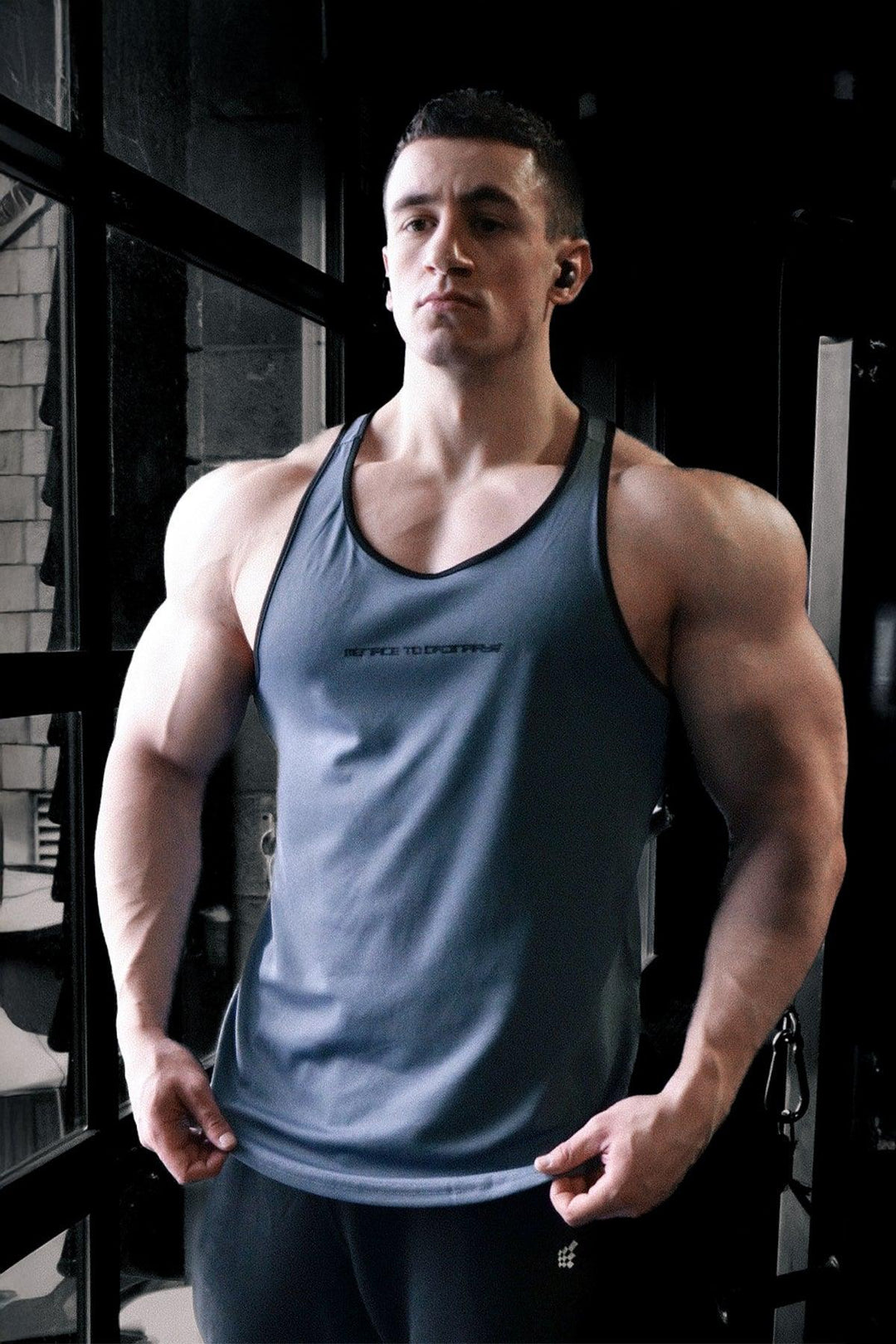 Fast-Dry Bodybuilding Workout Stringer - Gray with Black