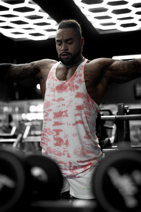 Classic Bodybuilding Racerback Stringer - Red Tie Dye