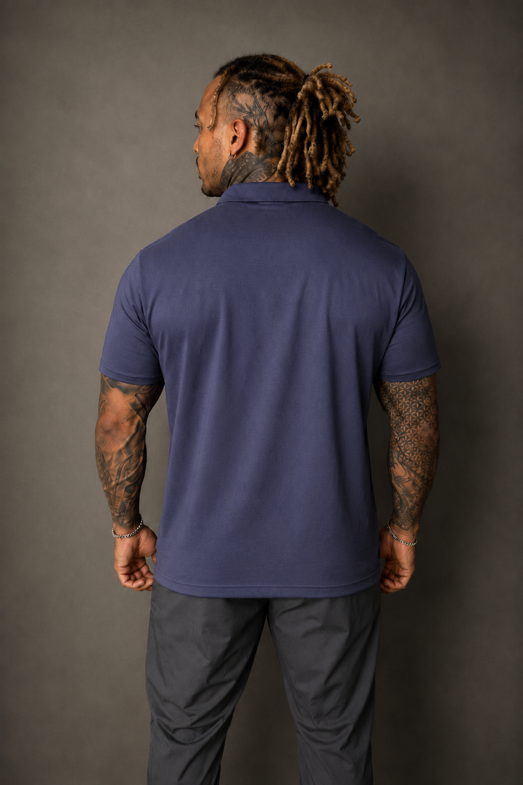 Premium Stretch Button-Up Shirt - Navy Blue