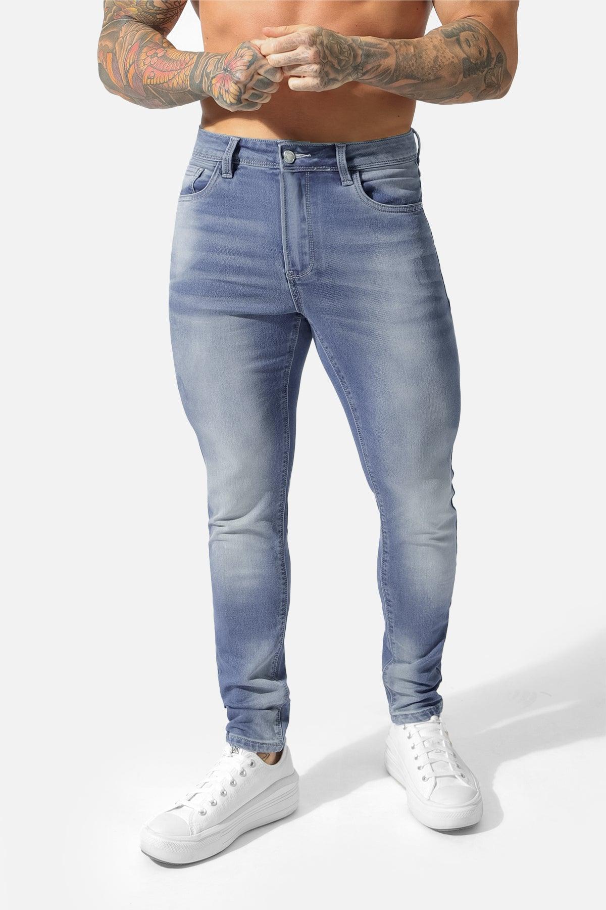 Men's Premium Fitted Stretchy Jeans - Faded Blue