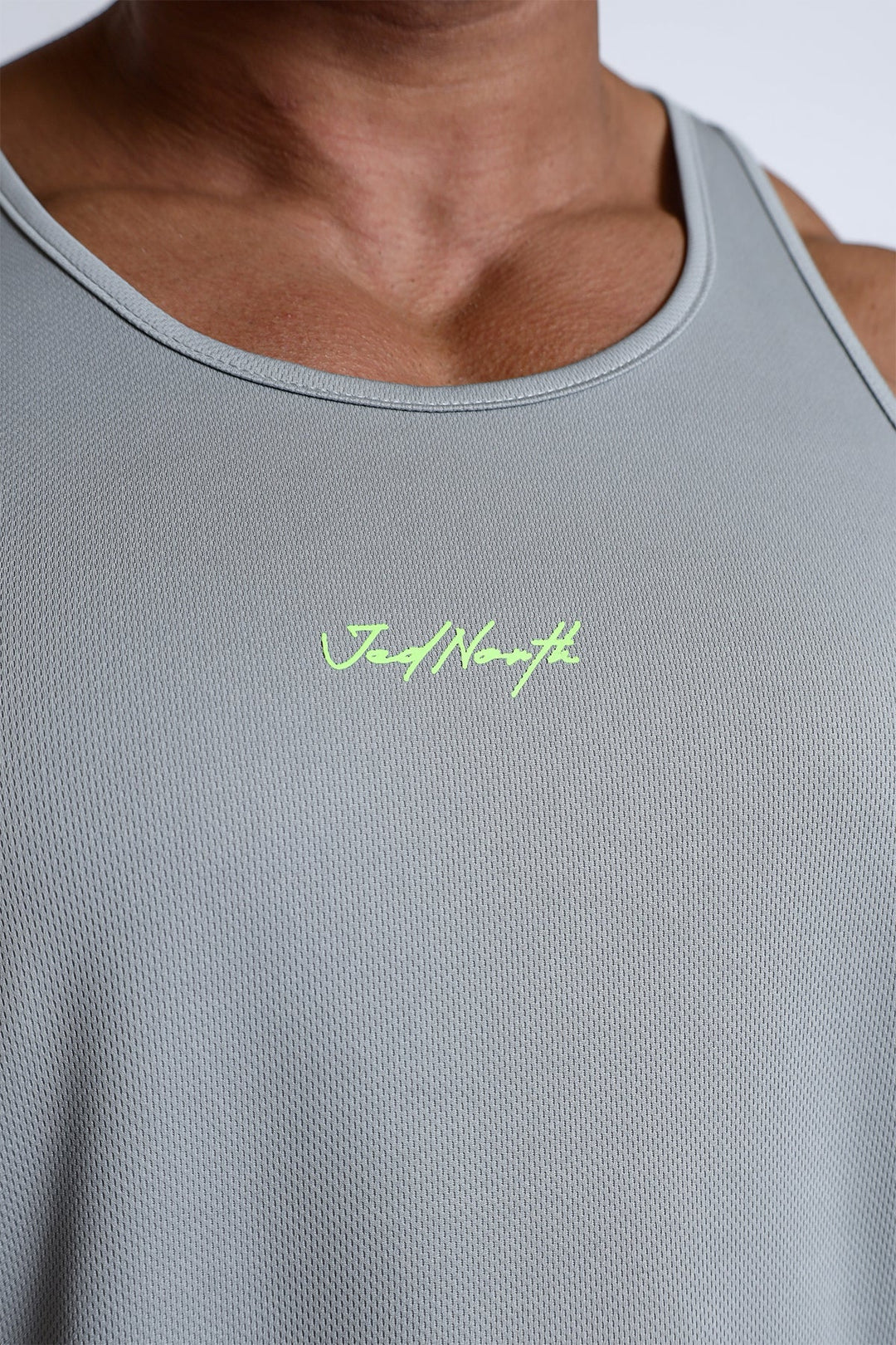 Fast-Dry Bodybuilding Workout Stringer - Light Gray w/ Neon Logo