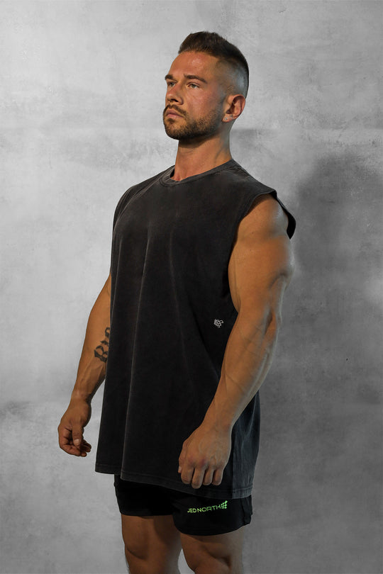 Retro Oversized Muscle Tee - Washed Black