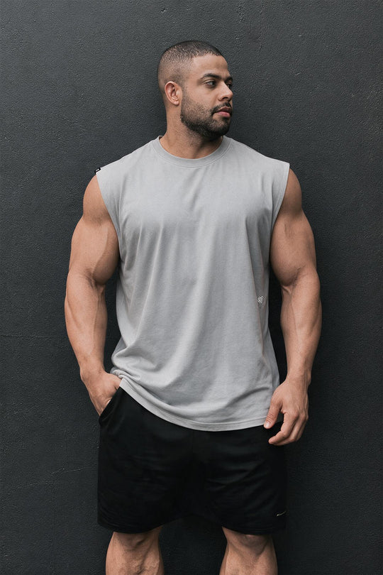 Retro Oversized Muscle Tee - Light Gray