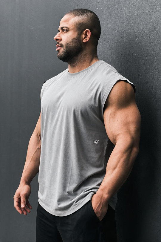 Retro Oversized Muscle Tee - Light Gray
