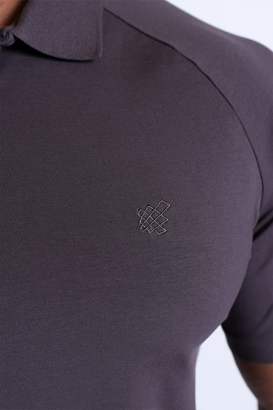 Zip-Up Muscle-Fit Collared Tee - Gray