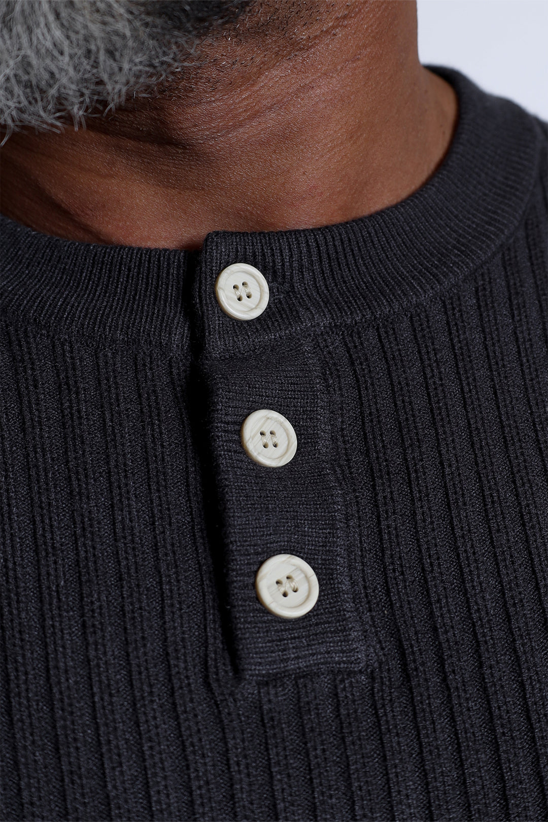 Ribbed Henley Collar Longsleeve  - Dark Gray