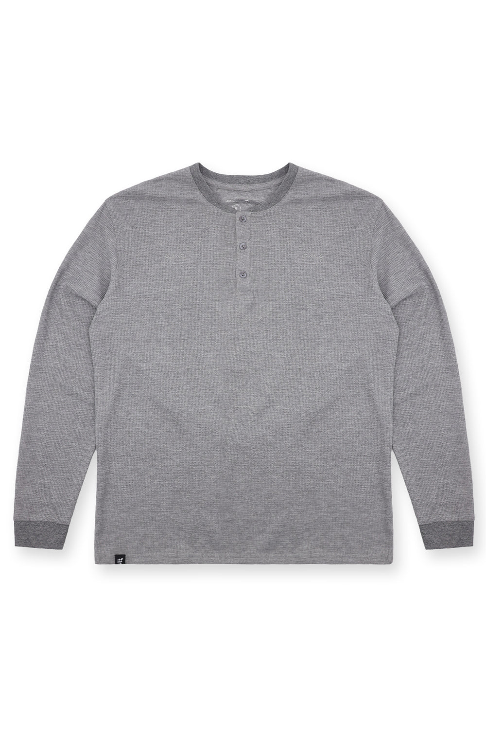 Waffle Knit Henley Long Sleeve T-Shirt - Dark Gray