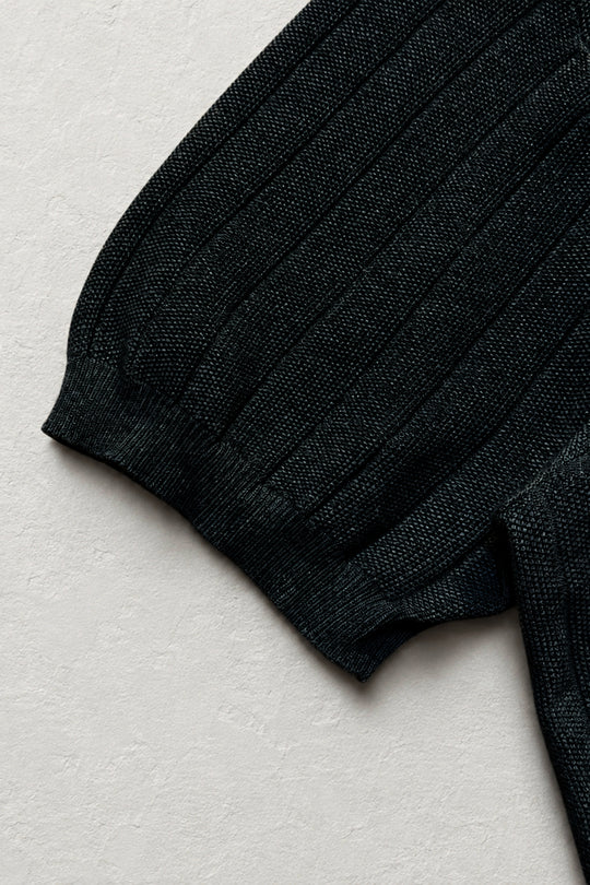 Rib Knit Collared Polo  - Onyx Black