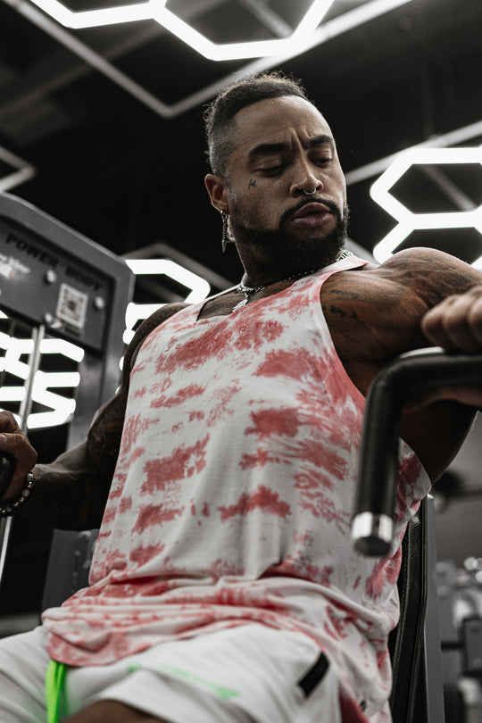 Classic Bodybuilding Racerback Stringer - Red Tie Dye