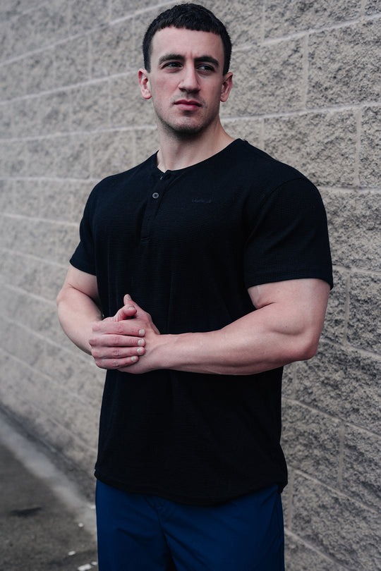 Waffle Henley T-Shirt - Black