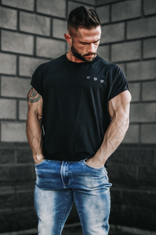 Oversized Raw-Cut Cropped Tee - Black