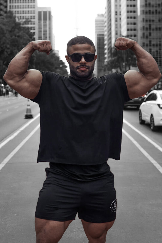 Oversized Raw-Cut Cropped Tee - Black
