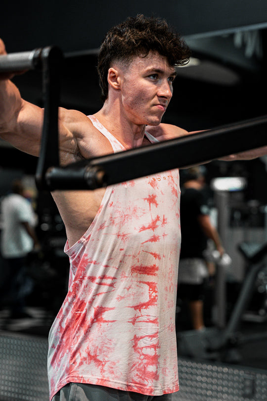 Classic Bodybuilding Racerback Stringer - Red Tie Dye