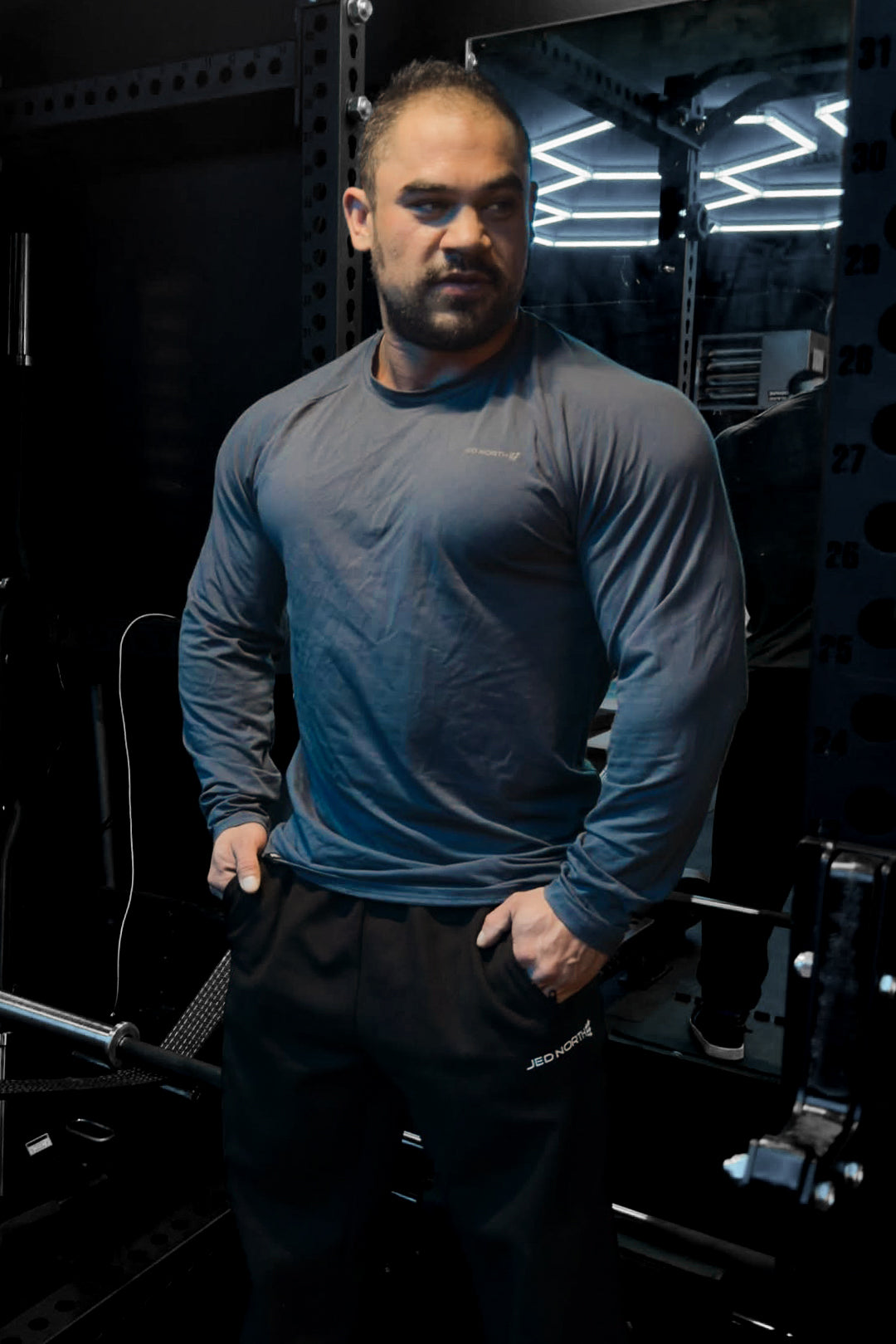 Titan Muscle-Fit Long Sleeve T-Shirt - Steel Blue